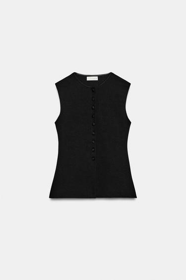 BUTTONED WAISTCOAT TOP - Black by Zara