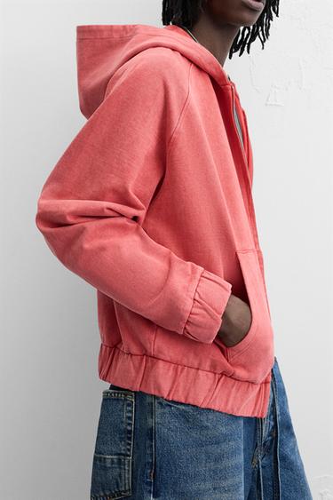 WASHED ZIP-UP HOODIE - Red by Zara - Image 6