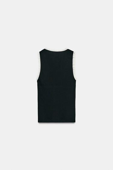 TOP BIMATIÈRE EN DENTELLE - Noir / Blanc de Zara - Image 6