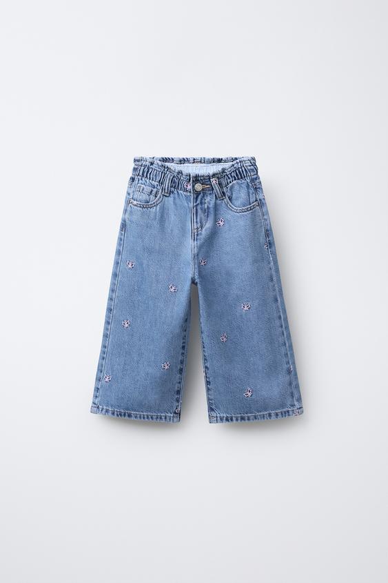 JEANS WIDE LEG À PAPILLONS BRODÉS - Bleu clair de Zara - Image 0