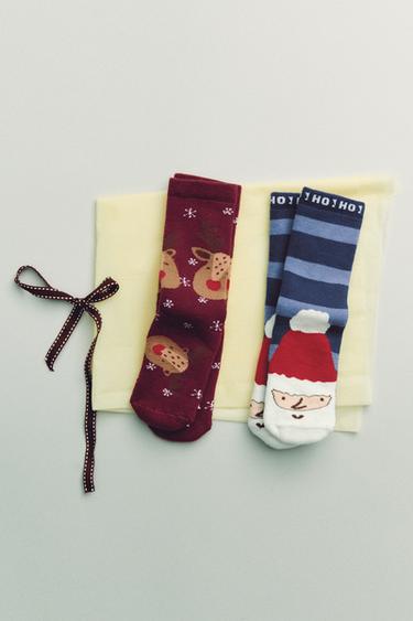 Zara TWO-PACK OF SANTA CLAUS AND REINDEER NON-SLIP SOCKS - Blue