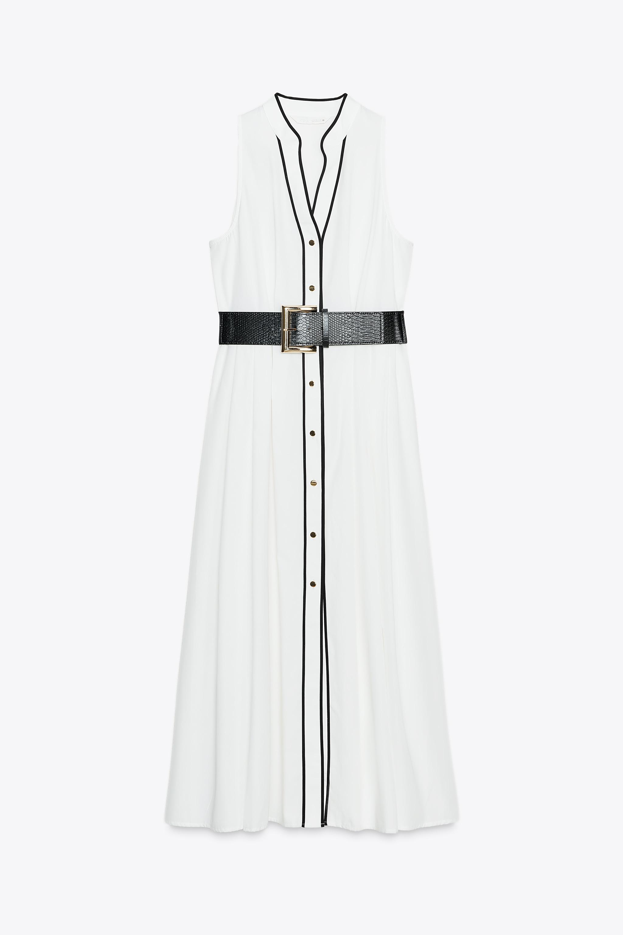 CONTRAST TRIM POPLIN MIDI DRESS - Ecru | ZARA United States