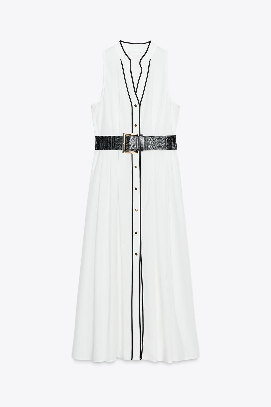 CONTRAST TRIM POPLIN MIDI DRESS - Ecru by Zara - Image 6
