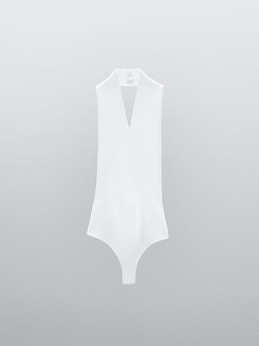 Zara Knit halter bodysuit with V-neck - STUDIO - White