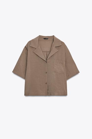 Zara FLOWY SHORT SLEEVE BLOUSE - Brown / Taupe