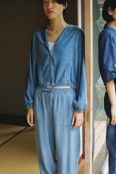 ADJUSTABLE HEM HOODED JACKET - Light indigo by Zara