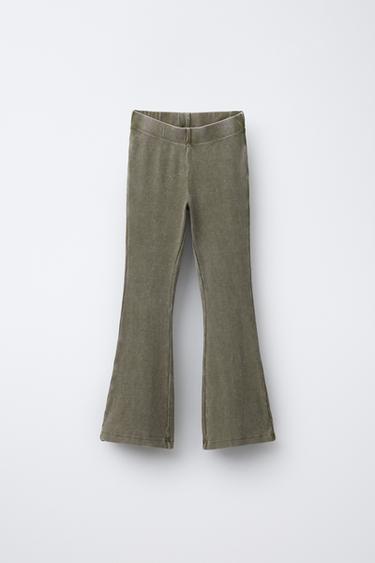 HEAVY WEIGHT T-SHIRT AND WASHED-EFFECT RIBBED FLARE LEGGINGS SET - washed green by Zara - Image 3