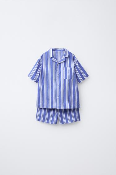 6-14 ANS/ PYJAMA CHEMISE ET BERMUDA RAYURES - Bleu de Zara