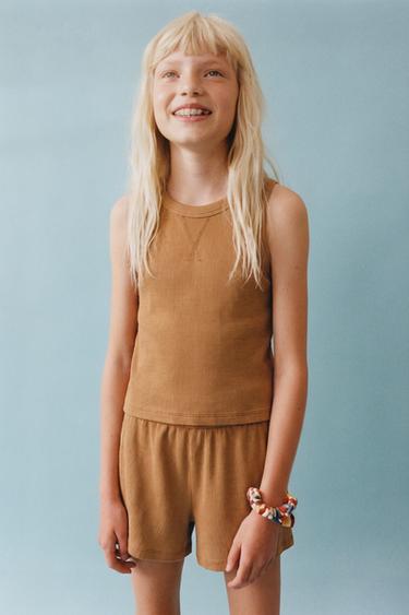 WASHED RIB RACERBACK VEST AND BERMUDA SHORTS SET - Beige by Zara