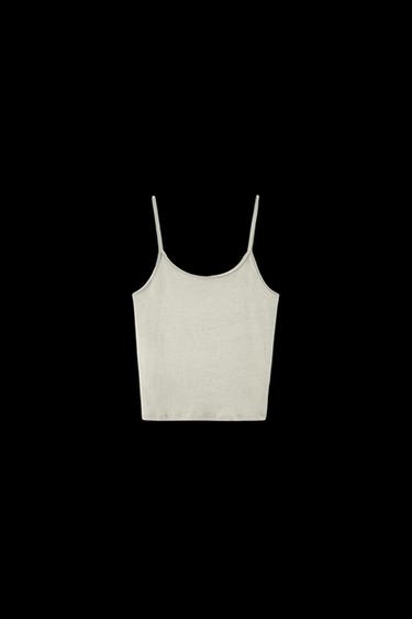Zara LINEN BLEND TANK TOP - Pearl gray - Image 0