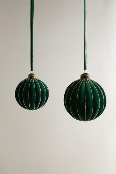SPARKLY STRIPED BAUBLE CHRISTMAS TREE DECORATION - Green by Zara - Image 0