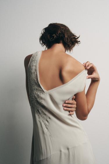 GEORGETTE DRESS WITH EMBROIDERY AND BEADS - Taupe grey by Zara - Image 2
