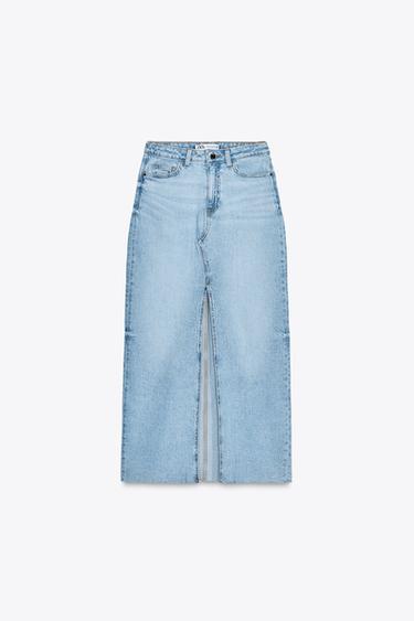 FALDILLA Z1975 MIDI DENIM - Blau clar de Zara