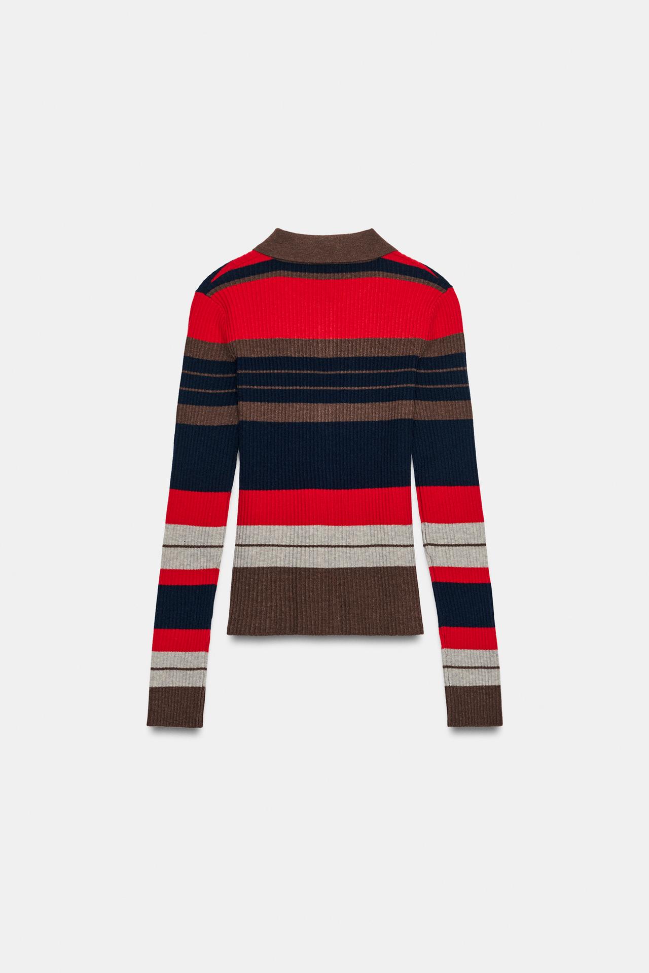 STRIPED RIBBED KNIT POLO JACKET — only one