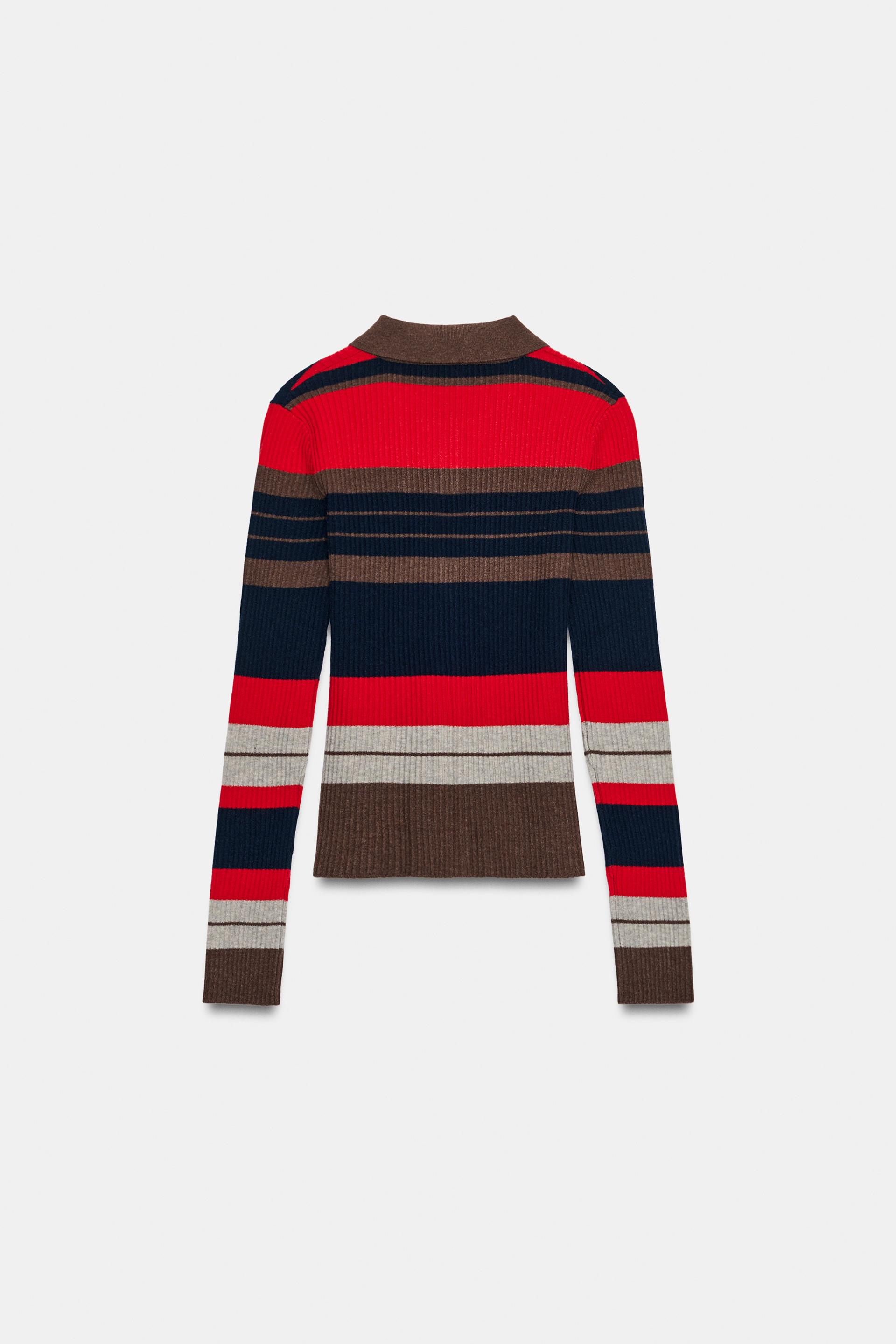 STRIPED RIBBED KNIT POLO JACKET thumbnail 2