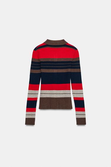 STRIPED RIBBED KNIT POLO JACKET — only one 2
