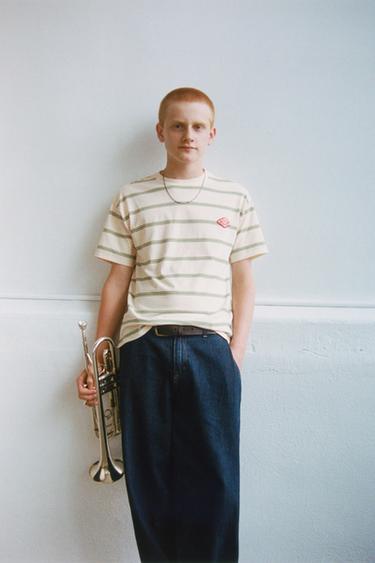 Zara STRIPED PATCH T-SHIRT - Green