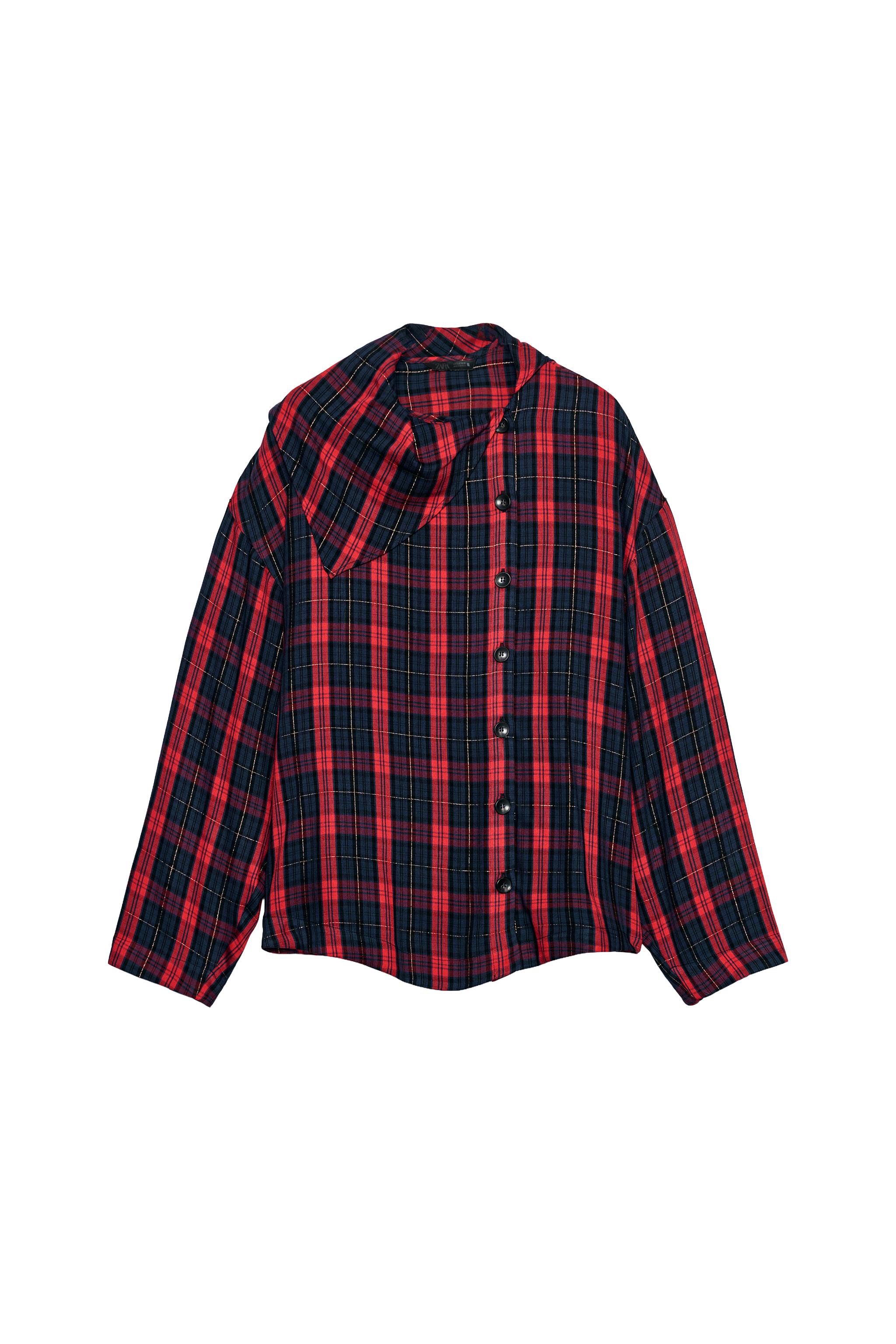 メタリック糸チェック柄シャツ - レッド／紺 | ZARA Japan / 日本