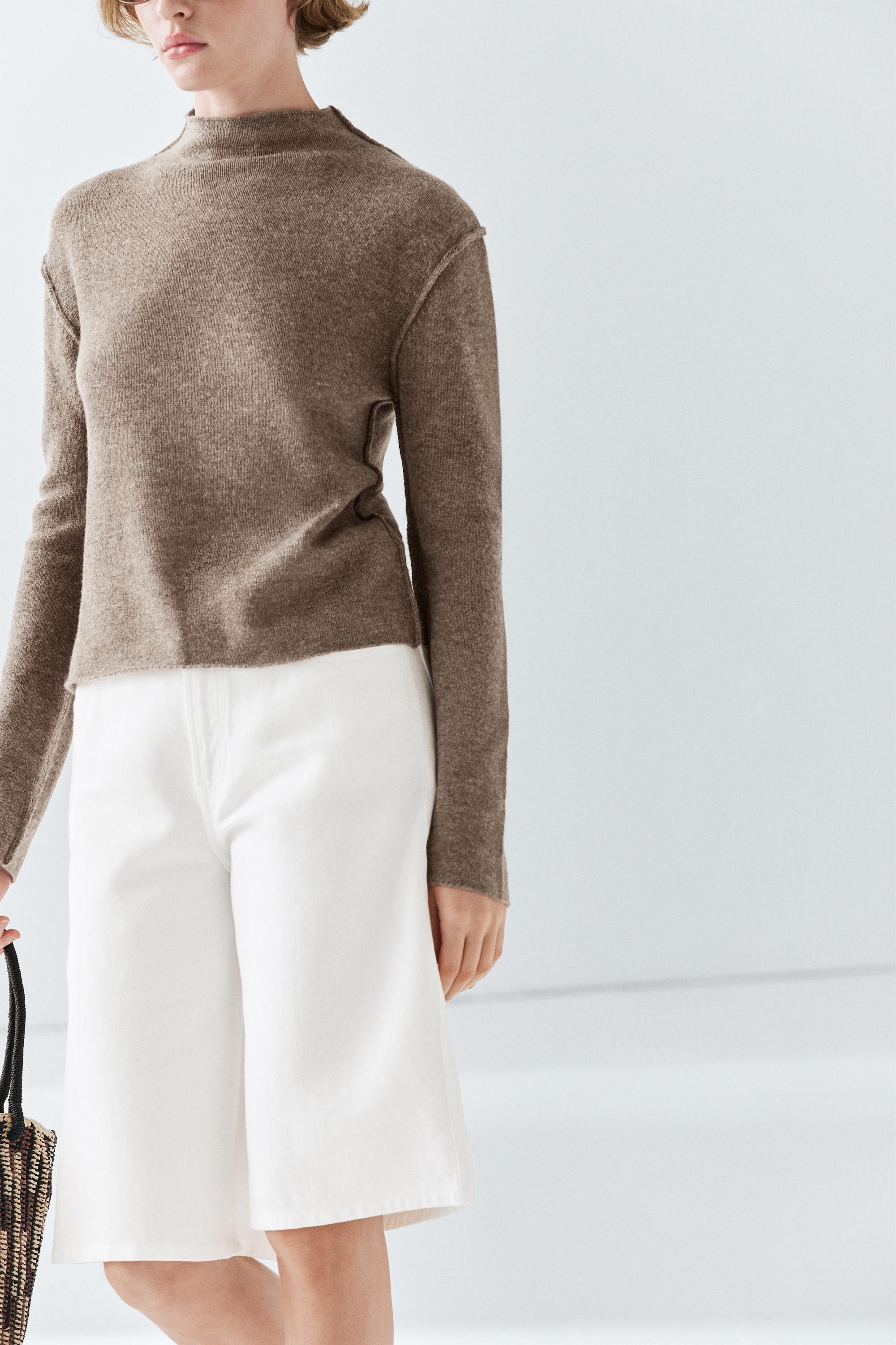 Wool blend knit sweater with mock turtleneck