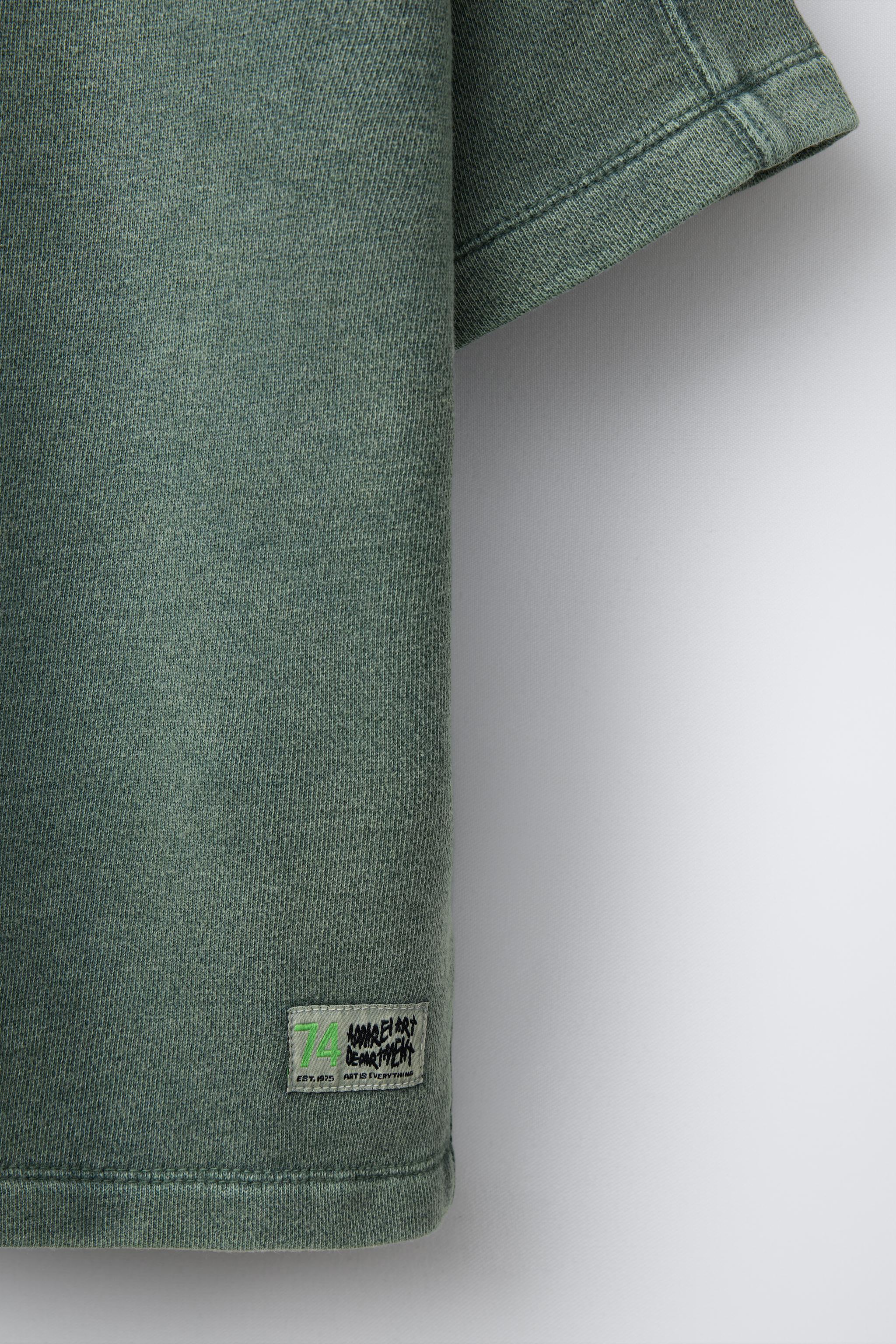 GRAFFITI WASHED EFFECT T-SHIRT - Dark bottle green | ZARA Canada