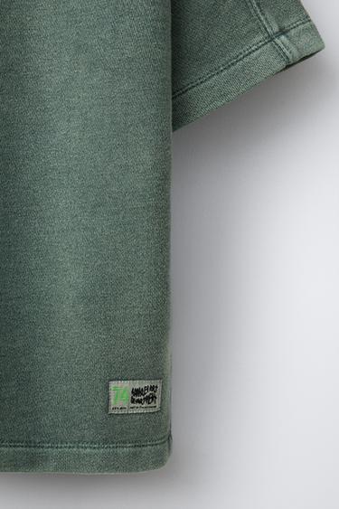 T-SHIRT EFFET DÉLAVÉ GRAFFITI - Vert bouteille foncé de Zara - Image 3