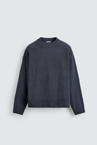 Zara CHENILLE TEXTURED JUMPER - Blue