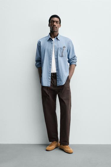 Zara REGULAR FIT CHAMBRAY SHIRT - Indigo