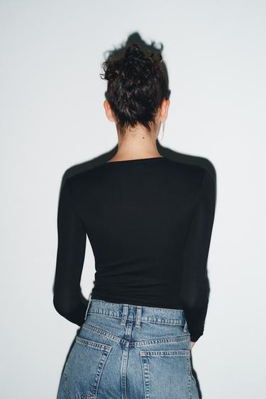 LONG SLEEVE T-SHIRT - Black by Zara - Image 4