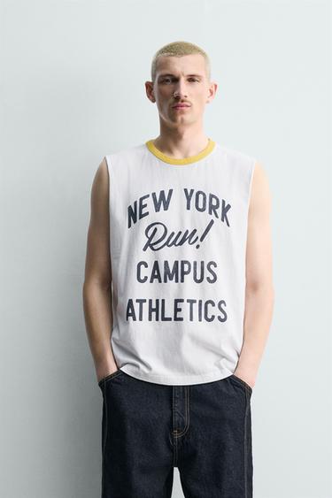 RETRO FOOTBALL PRINT TANK TOP - Oyster-white by Zara