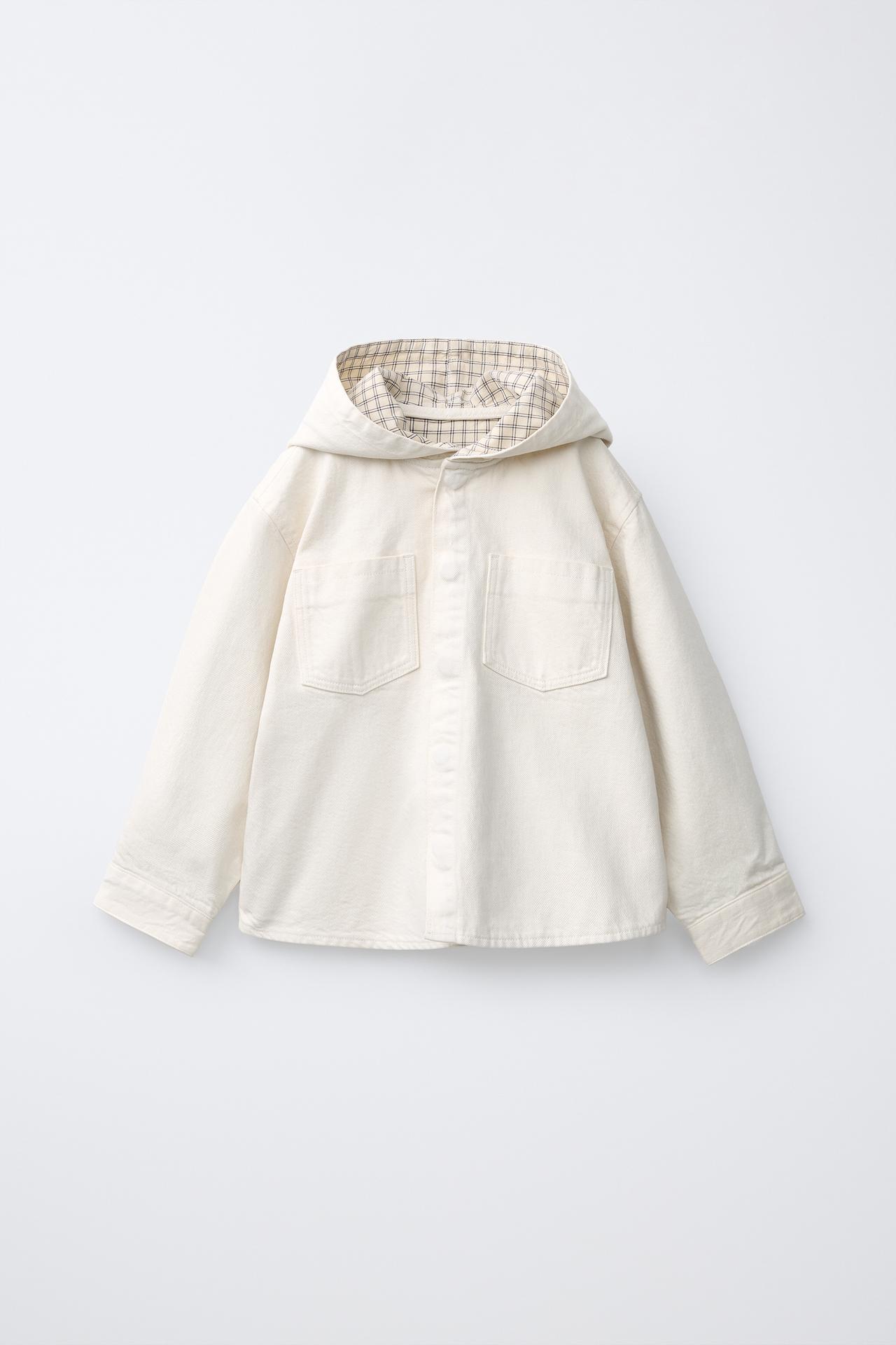 PLAID LINED TWILL OVERSHIRT — Ecru
