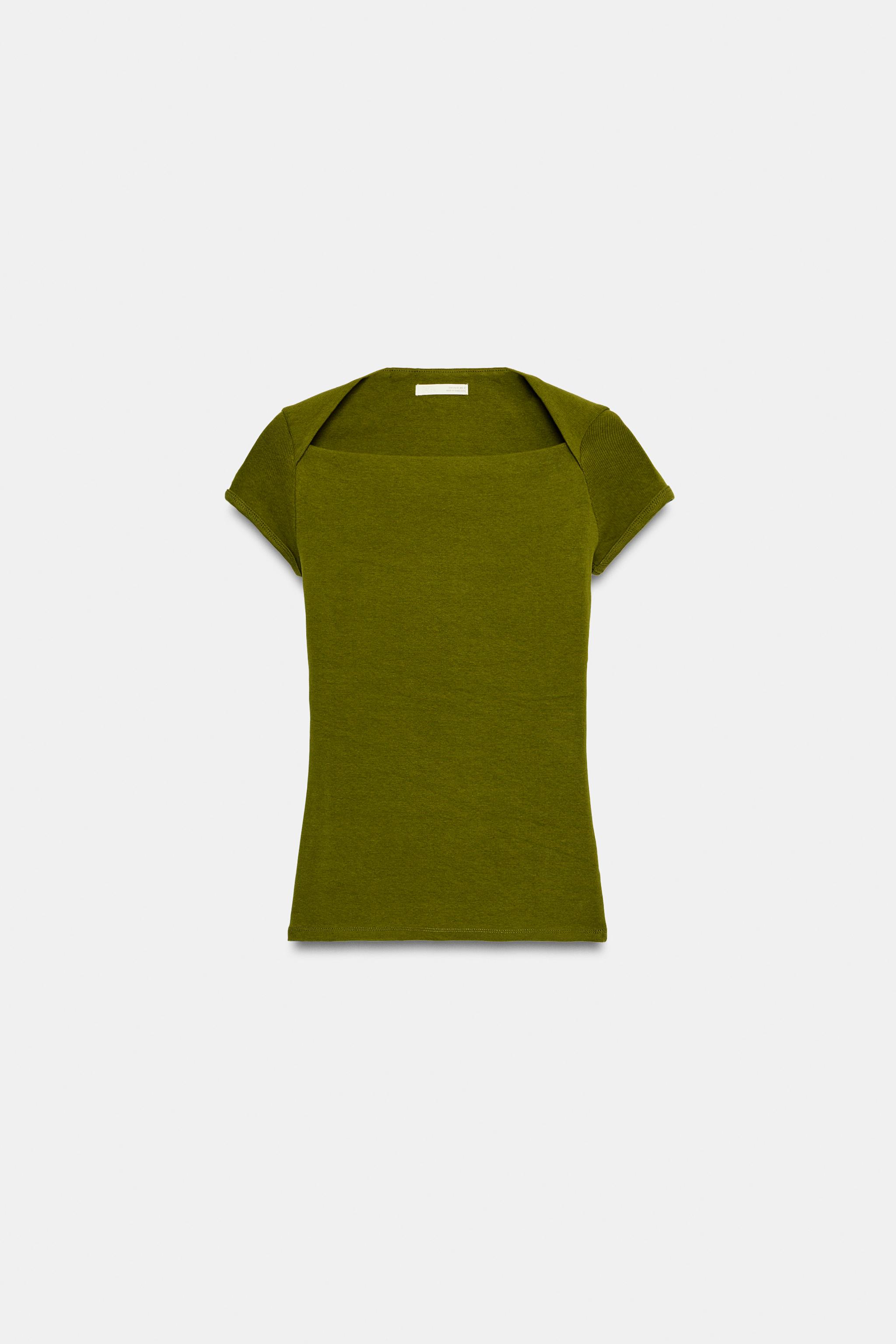 Zara KARE YAKA T-SHIRT görsel 5