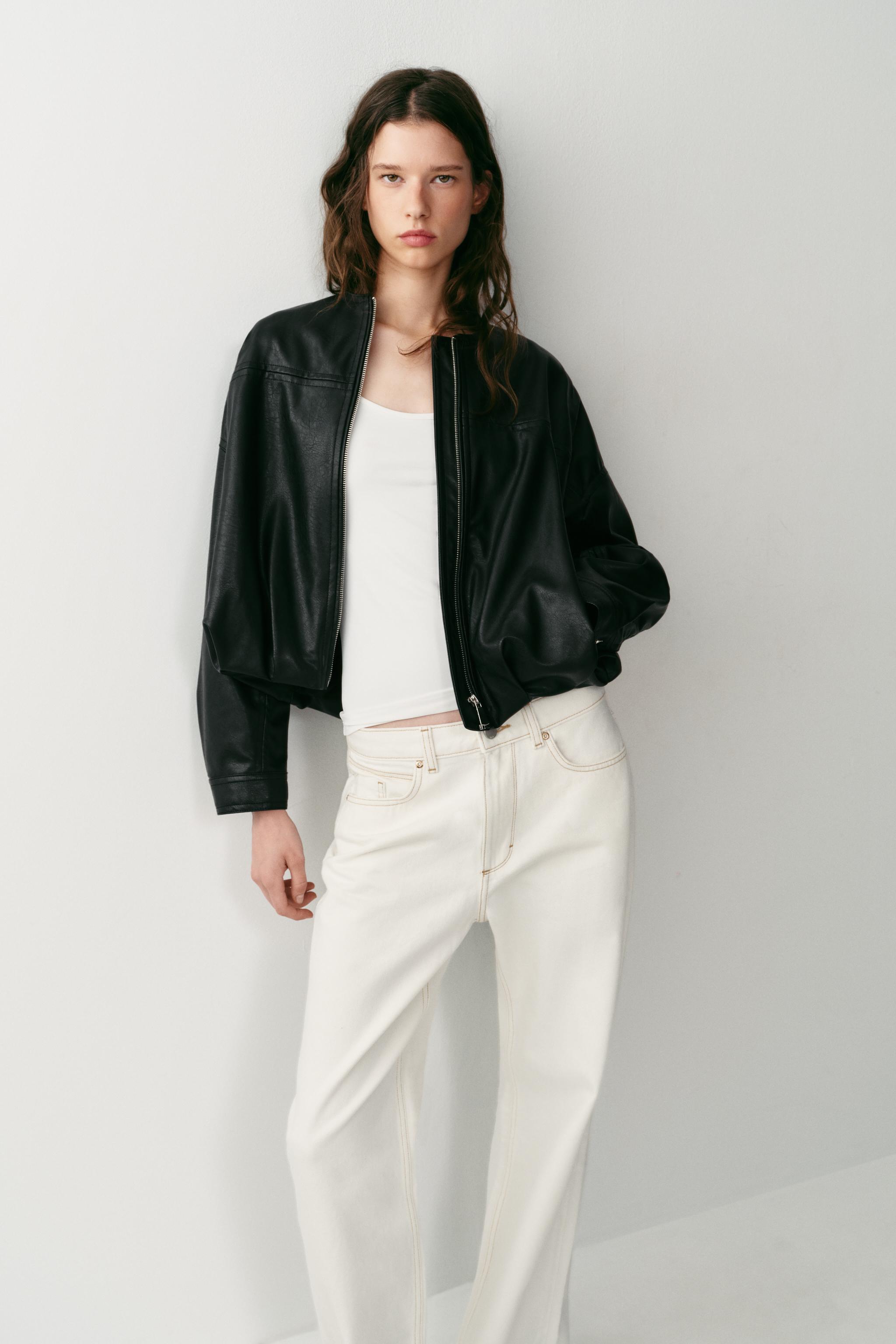 FAUX LEATHER BALLOON BOMBER JACKET