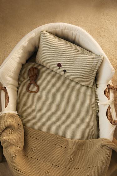 STRIBET DYNEBETRÆK I MUSSELIN TIL BØRN - grøn fra Zara