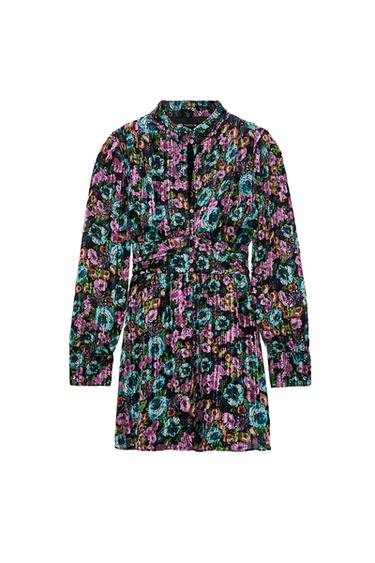 FLORAL DRESS WITH METALLIC THREAD