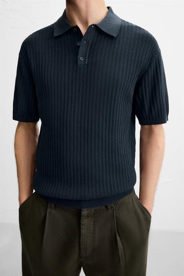 POLO MAILLE STRUCTURE VERTICALE - Bleu marine de Zara - Image 4
