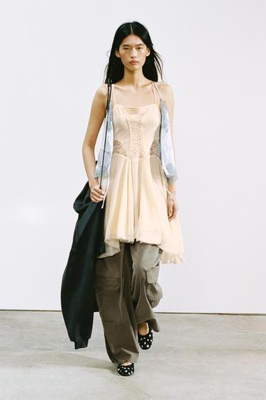 Zara OVERSIZED CARGO PANTS - Dark khaki