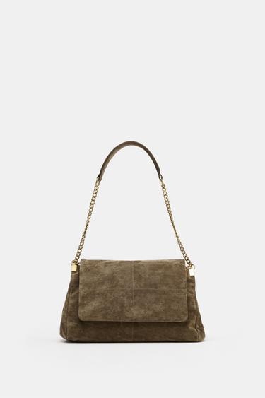 Zara LEATHER FLAP SHOULDER BAG - 