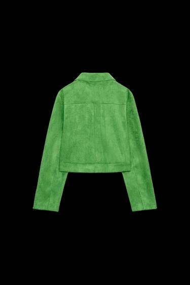 CHAQUETA CROP EFECTO ANTE - Verde manzana de Zara