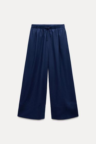 Zara LINEN BLEND PANTS ZW COLLECTION - Indigo
