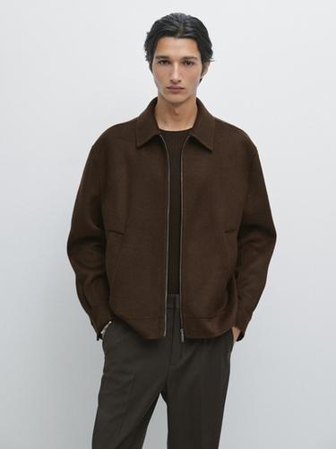 Zara Wool blend jacket with zip detail - Burgundy