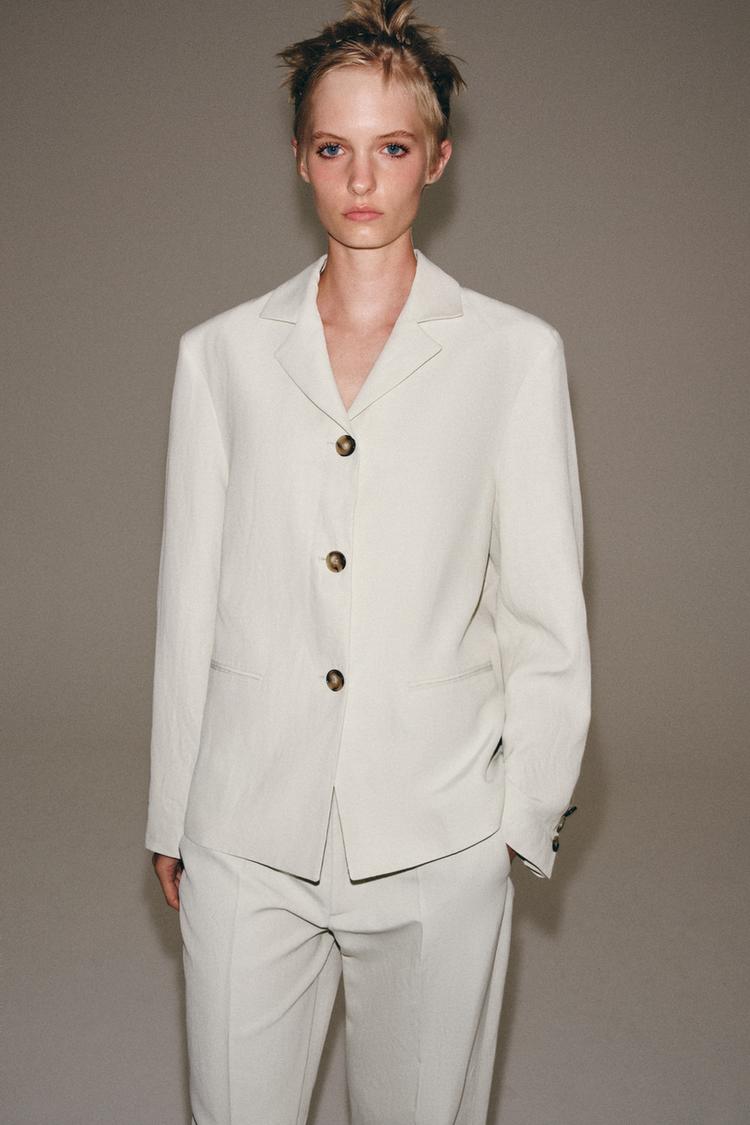 Blazer de mezcla de lino de corte recto de la colección ZW 4