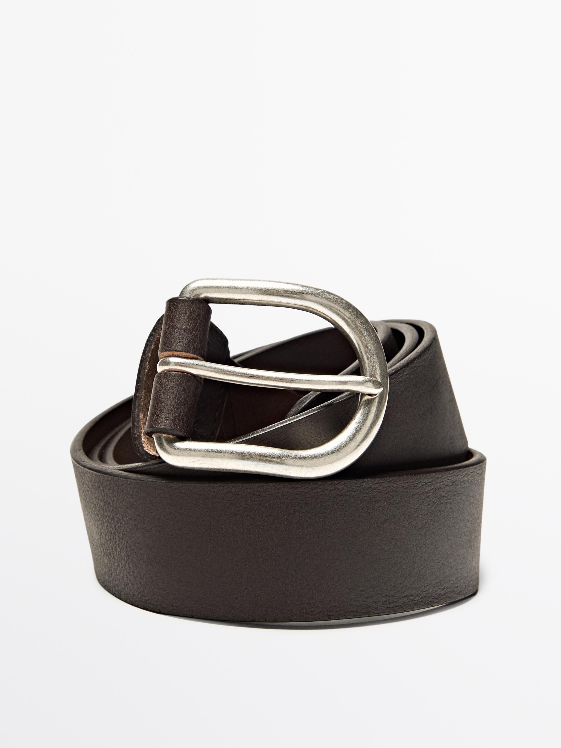 【Massimo dutti】レザーベルト ダメージ ブラック（黒）系 Massimo Dutti(マッシモドゥッティ