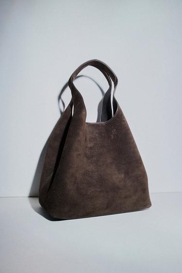 BOLSO PIEL MINI SHOPPER - Marrón oscuro de Zara