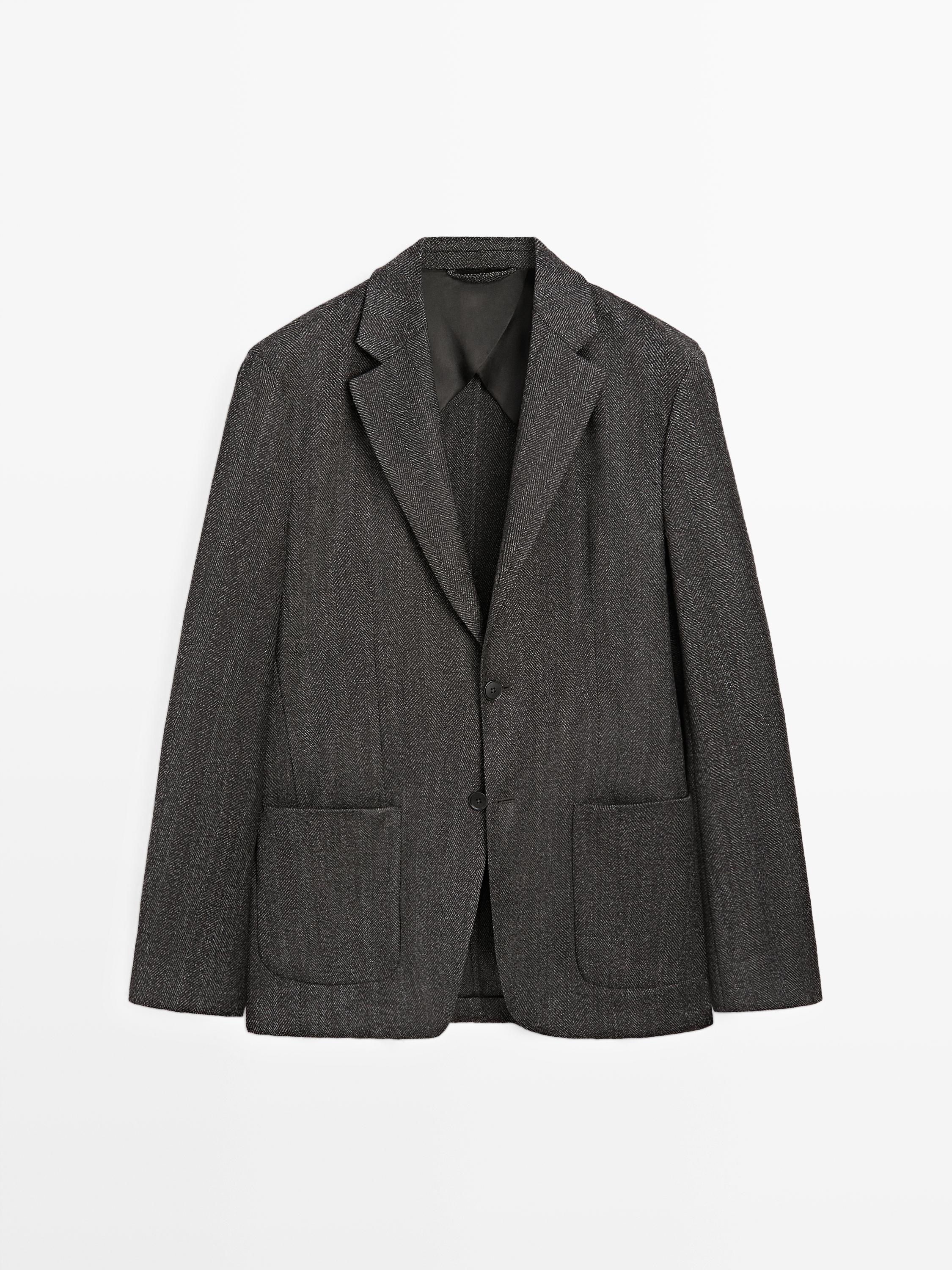 Herringbone wool blend blazer — Anthracite Gray