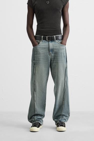 SEAMED BAGGY FIT JEANS - Blue / Green by Zara - Image 1