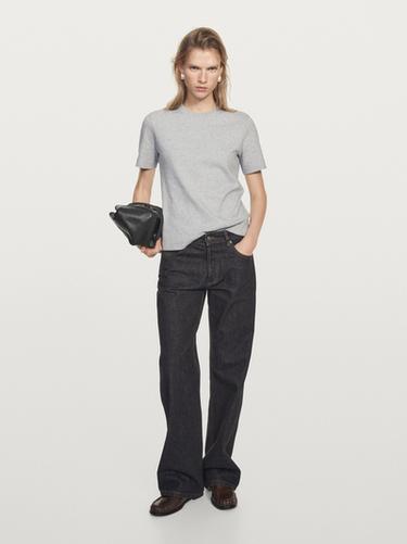 Zara 100% cotton interlock crew neck T-shirt - Gray / Beige