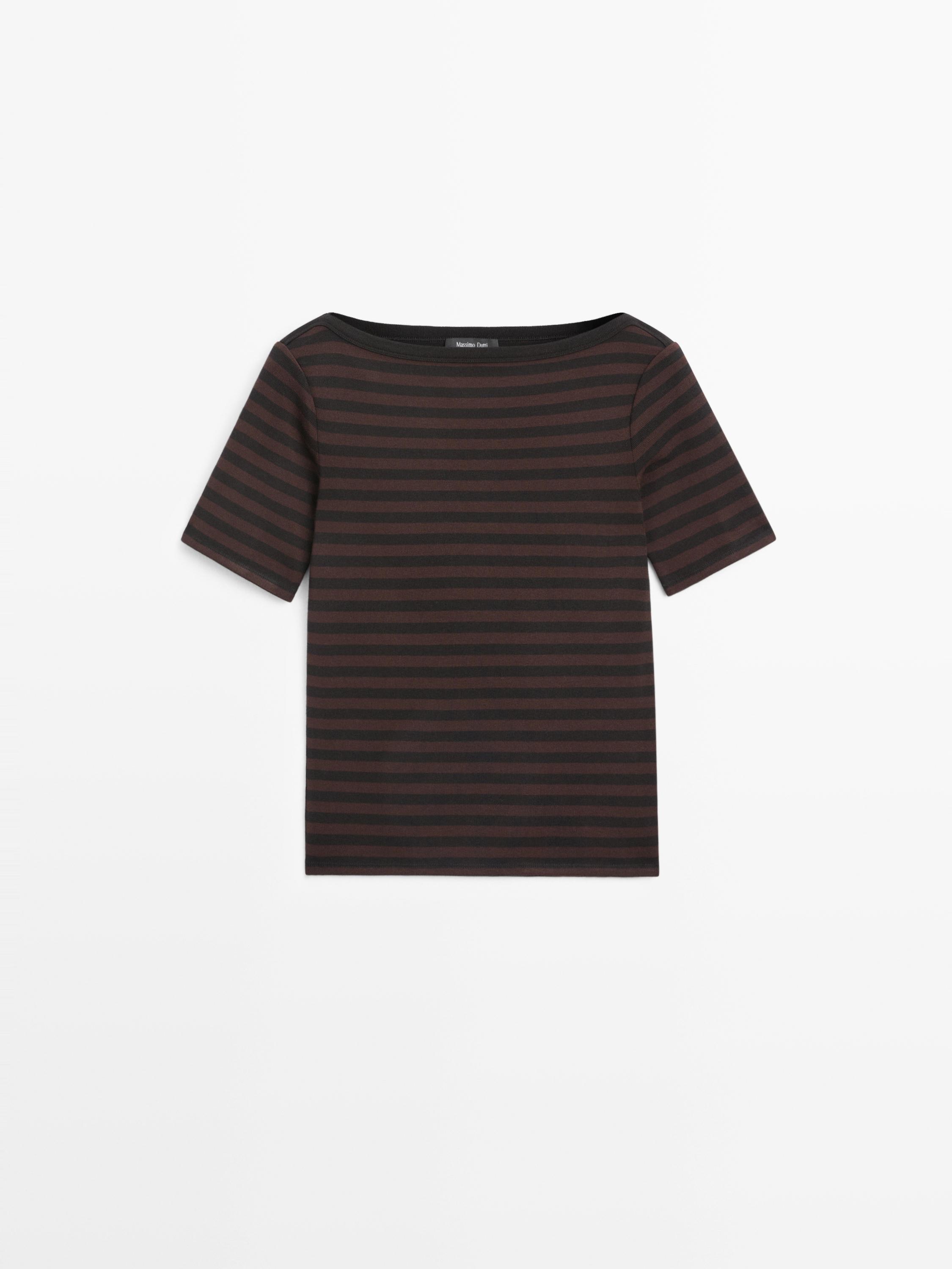 T-shirt manches courtes à col bateau et rayures