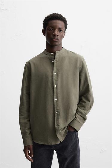 CAMICIA DI LINO E COTONE - Kaki di Zara