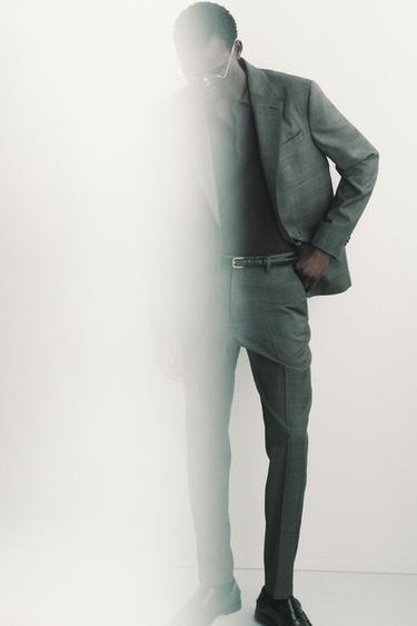 100% WOOL CHECK SUIT BLAZER - Brown by Zara