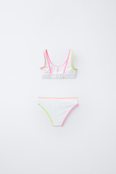 6-14 ANS/ BIKINI LISERÉS CONTRASTE - Blanc de Zara - Image 1